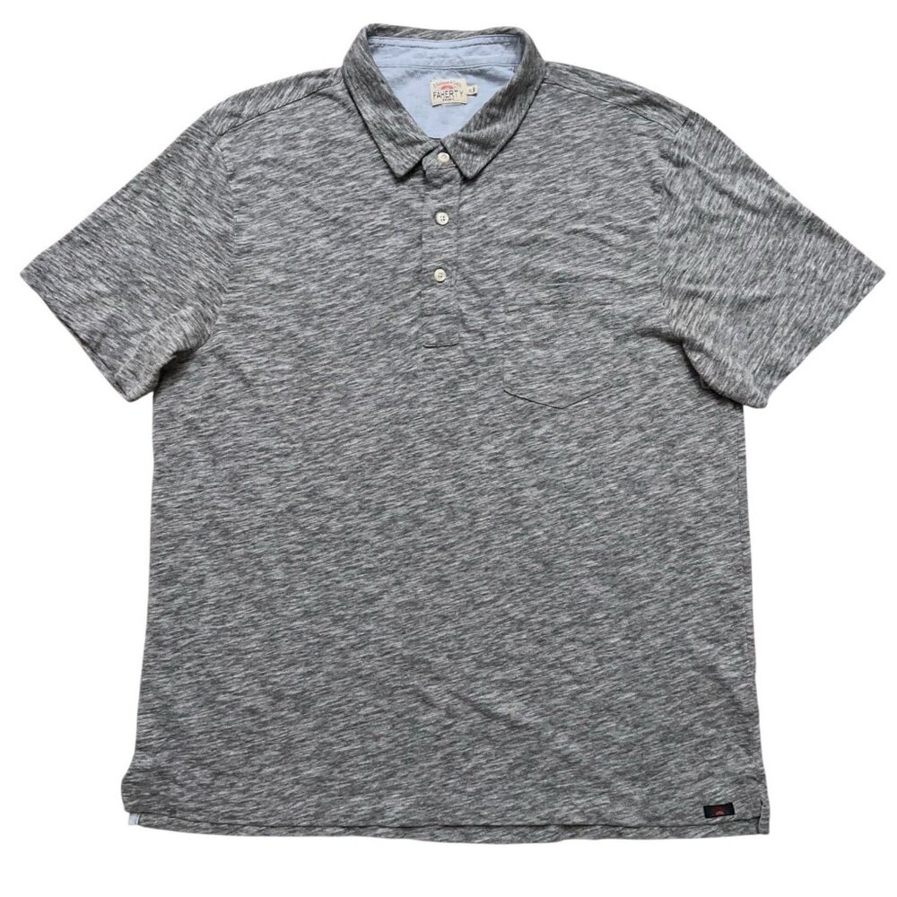 Faherty Polo Shirt Mens Size XL Short Sleeve Cotton Polyester Heather Gray